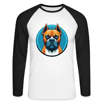 Boxer Hund Niedliches Kawaii Cartoon Tier Haustier Logo - Unisex Baseballshirt langarm - Weiß/Schwarz - Vorne - Nik (191cm)