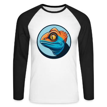 Chameleon Cute Kawaii Cartoon Animal Pet Logo - Unisex Long Sleeve Baseball T-Shirt - white/black - Front - Nik (191cm)