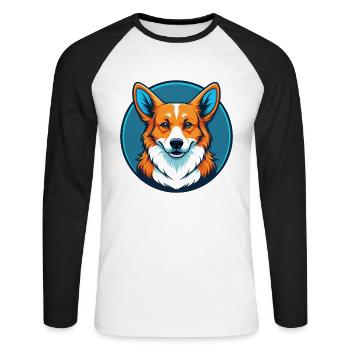 Corgi Dog Cute Kawaii Cartoon Animal Pet Logo - Unisex Long Sleeve Baseball T-Shirt - white/black - Front - Nik (191cm)