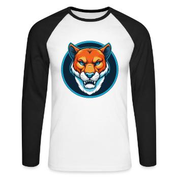 Cougar Cute Kawaii Cartoon Clipart Animal Pet Logo - Unisex Long Sleeve Baseball T-Shirt - white/black - Front - Nik (191cm)