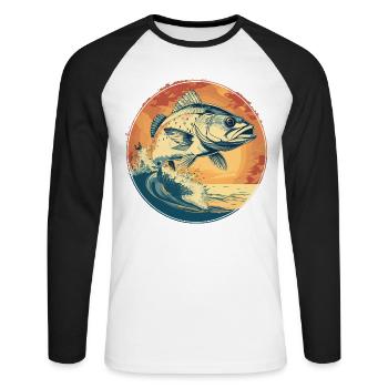 Illustration de poisson - T-shirt baseball manches longues Homme - blanc/noir - Devant - Nik (191cm)