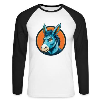 Esel Niedliche Kawaii Cartoon Clipart Tier Haustier Logo - Unisex Baseballshirt langarm - Weiß/Schwarz - Vorne - Nik (191cm)
