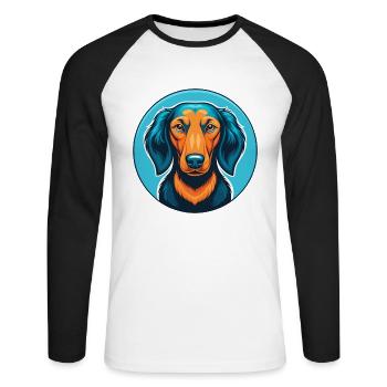 Dackel Hund Niedlich Kawaii Cartoon Tier Haustier Logo - Unisex Baseballshirt langarm - Weiß/Schwarz - Vorne - Nik (191cm)