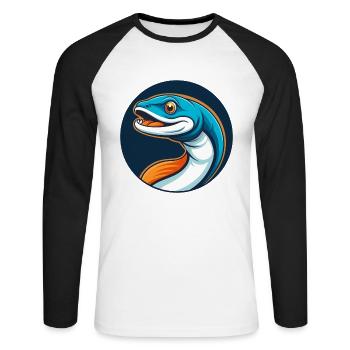 Eel Cute Kawaii Cartoon Clipart Animal Pet Logo - Unisex Long Sleeve Baseball T-Shirt - white/black - Front - Nik (191cm)