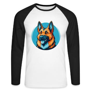German Shepherd Dog Cute Kawaii Cartoon Pet Logo - Unisex Long Sleeve Baseball T-Shirt - white/black - Front - Nik (191cm)