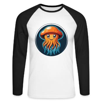 méduse mignon Kawaii dessin animé animal animal logo - T-shirt baseball manches longues Homme - blanc/noir - Devant - Nik (191cm)