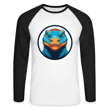 Dragon de Komodo Mignon Kawaii Dessin animé Animal Animal Logo - T-shirt baseball manches longues Homme - blanc/noir - Devant - Nik (191cm)