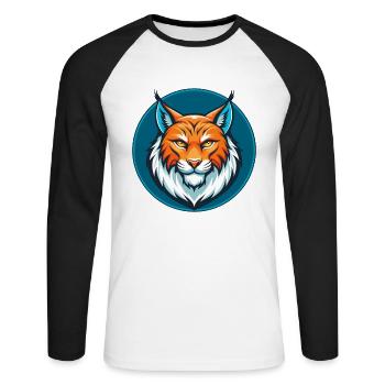 Luchs Niedliche Kawaii Cartoon Clipart Tier Haustier Logo - Unisex Baseballshirt langarm - Weiß/Schwarz - Vorne - Nik (191cm)