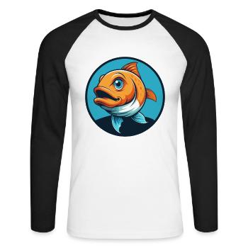 Poisson mignon Kawaii dessin animé Clipart Animal Animal Pet Logo - T-shirt baseball manches longues Homme - blanc/noir - Devant - Nik (191cm)