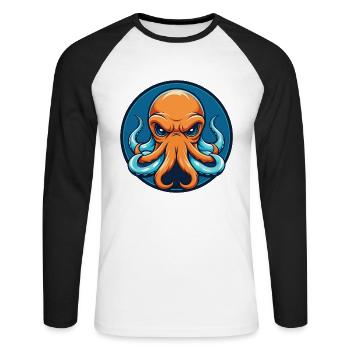 Octopus Cute Funny Kawaii Cartoon Animal Pet Logo - Unisex Long Sleeve Baseball T-Shirt - white/black - Front - Nik (191cm)