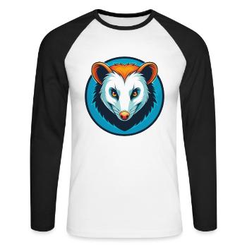 Opossum mignon drôle Kawaii dessin animé animal de compagnie logo - T-shirt baseball manches longues Homme - blanc/noir - Devant - Nik (191cm)