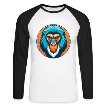 Mandrill Niedliches Kawaii Cartoon Tier Haustier Logo - Unisex Baseballshirt langarm - Weiß/Schwarz - Vorne - Nik (191cm)
