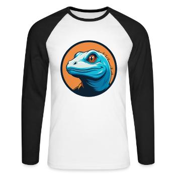 Eidechse Niedliche Kawaii Cartoon Clipart Tier Haustier Logo - Unisex Baseballshirt langarm - Weiß/Schwarz - Vorne - Nik (191cm)