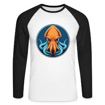 calmar mignon kawaii dessin animé clipart animal de compagnie logo - T-shirt baseball manches longues Homme - blanc/noir - Devant - Nik (191cm)
