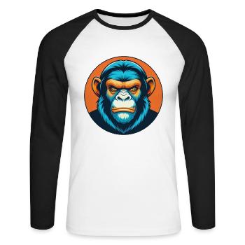 Monkey Cute Kawaii Cartoon Clipart Animal Pet Logo - Unisex Long Sleeve Baseball T-Shirt - white/black - Front - Nik (191cm)