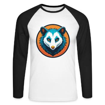 opossum mignon kawaii dessin animé clipart animal animal de compagnie logo - T-shirt baseball manches longues Homme - blanc/noir - Devant - Nik (191cm)