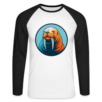 morse mignon kawaii dessin animé clipart animal de compagnie logo - T-shirt baseball manches longues Homme - blanc/noir - Devant - Nik (191cm)