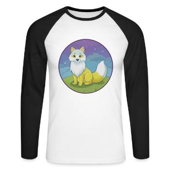 Polarfuchs Niedlich Kawaii Cartoon Clipart Tier Haustier - Unisex Baseballshirt langarm - Weiß/Schwarz - Vorne - Nik (191cm)