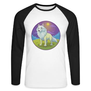 Arctic Wolf Cute Kawaii Cartoon Clipart Animal Pet - Unisex Long Sleeve Baseball T-Shirt - white/black - Front - Nik (191cm)