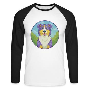 Australian Shepherd Dog Cute Kawaii Cartoon Animal - Unisex Long Sleeve Baseball T-Shirt - white/black - Front - Nik (191cm)