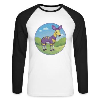Okapi Niedliche Kawaii Cartoon Clipart Tier Haustier - Unisex Baseballshirt langarm - Weiß/Schwarz - Vorne - Nik (191cm)
