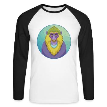 Mandrill Niedliche Kawaii Cartoon Clipart Tier Haustier - Unisex Baseballshirt langarm - Weiß/Schwarz - Vorne - Nik (191cm)