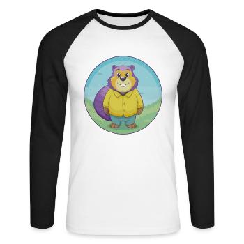 Beaver Cute Kawaii Cartoon Clipart Animal Pet - Unisex Long Sleeve Baseball T-Shirt - white/black - Front - Nik (191cm)