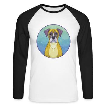 Boxer Hund Niedlich Kawaii Cartoon Clipart Tier Haustier - Unisex Baseballshirt langarm - Weiß/Schwarz - Vorne - Nik (191cm)