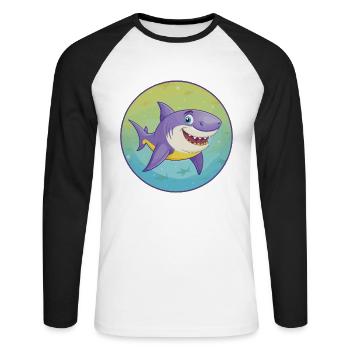 requin mignon kawaii dessin animé clipart animal de compagnie - T-shirt baseball manches longues Homme - blanc/noir - Devant - Nik (191cm)