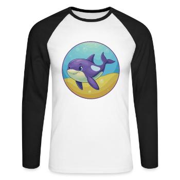Orca Cute Kawaii Cartoon Clipart Animal Pet - Unisex Long Sleeve Baseball T-Shirt - white/black - Front - Nik (191cm)