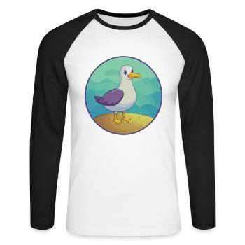 Seagull Cute Kawaii Cartoon Clipart Animal Pet - Unisex Long Sleeve Baseball T-Shirt - white/black - Front - Nik (191cm)