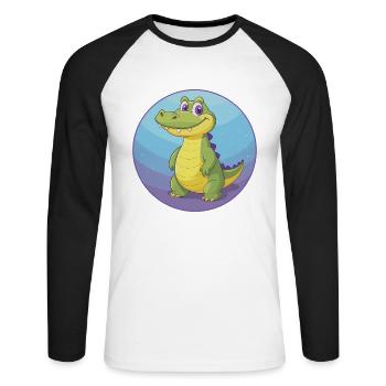 Crocodile Mignon Kawaii Dessin animé Clipart Animal de compagnie - T-shirt baseball manches longues Homme - blanc/noir - Devant - Nik (191cm)