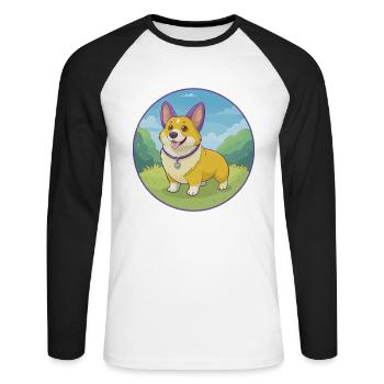 Corgi Dog Cute Kawaii Cartoon Clipart Animal Pet - Unisex Long Sleeve Baseball T-Shirt - white/black - Front - Nik (191cm)
