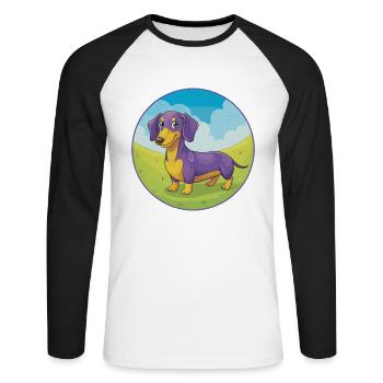 Dachshund Dog Cute Kawaii Cartoon Clipart Animal - Unisex Long Sleeve Baseball T-Shirt - white/black - Front - Nik (191cm)