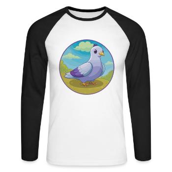 Colombe mignon Kawaii dessin animé Clipart Animal de compagnie - T-shirt baseball manches longues Homme - blanc/noir - Devant - Nik (191cm)