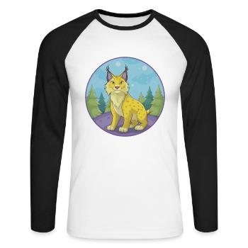 Luchs Niedliche Kawaii Cartoon Clipart Tier Haustier - Unisex Baseballshirt langarm - Weiß/Schwarz - Vorne - Nik (191cm)