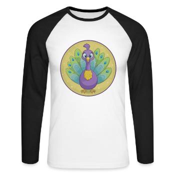 Peacock Cute Kawaii Cartoon Clipart Animal Pet - Unisex Long Sleeve Baseball T-Shirt - white/black - Front - Nik (191cm)