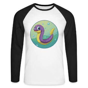 Eel Cute Kawaii Cartoon Clipart Animal Pet - Unisex Long Sleeve Baseball T-Shirt - white/black - Front - Nik (191cm)