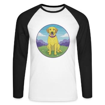 Labrador retriever chien mignon Kawaii dessin animé Animal - T-shirt baseball manches longues Homme - blanc/noir - Devant - Nik (191cm)