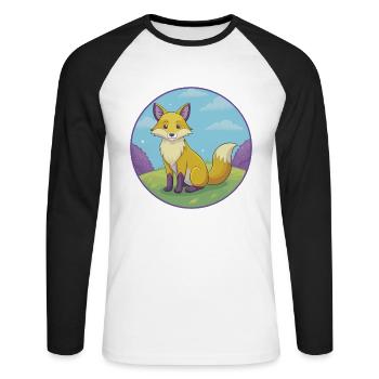 Fuchs Niedlich Kawaii Cartoon Clipart Tier Haustier - Unisex Baseballshirt langarm - Weiß/Schwarz - Vorne - Nik (191cm)