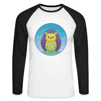 Igel Niedlich Kawaii Cartoon Clipart Tier Haustier - Unisex Baseballshirt langarm - Weiß/Schwarz - Vorne - Nik (191cm)