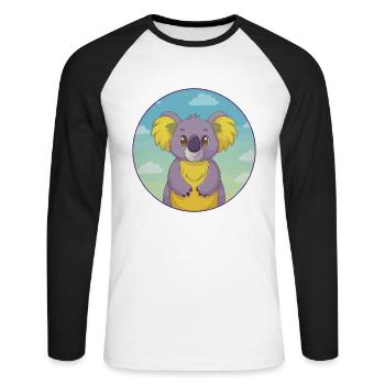 Koala Niedlich Kawaii Cartoon Clipart Tier Haustier - Unisex Baseballshirt langarm - Weiß/Schwarz - Vorne - Nik (191cm)