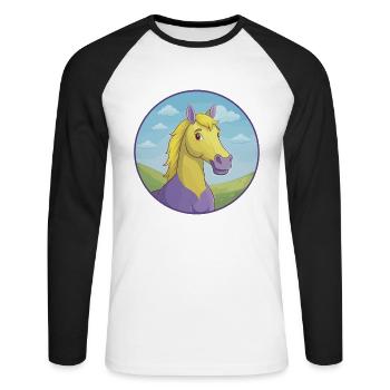 cheval mignon kawaii dessin animé clipart animal de compagnie - T-shirt baseball manches longues Homme - blanc/noir - Devant - Nik (191cm)