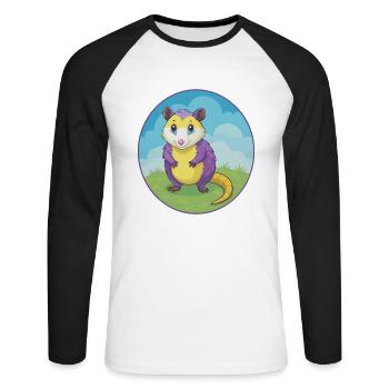 Opossum mignon Kawaii dessin animé Clipart Animal de compagnie - T-shirt baseball manches longues Homme - blanc/noir - Devant - Nik (191cm)