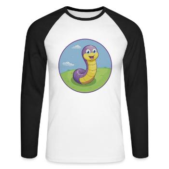 Ver de terre mignon Kawaii dessin animé Clipart Animal de compagnie - T-shirt baseball manches longues Homme - blanc/noir - Devant - Nik (191cm)