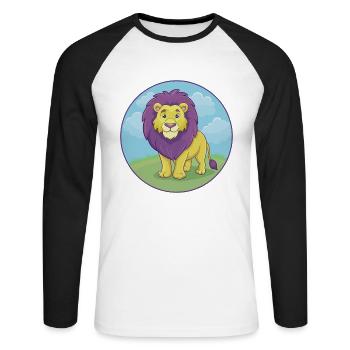 Lion Cute Kawaii Cartoon Clipart Animal Pet - Unisex Long Sleeve Baseball T-Shirt - white/black - Front - Nik (191cm)