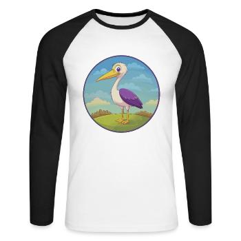 Cigogne mignon Kawaii dessin animé Clipart Animal de compagnie - T-shirt baseball manches longues Homme - blanc/noir - Devant - Nik (191cm)