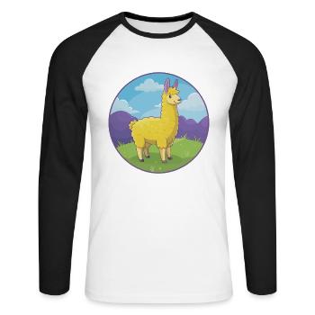 Lama mignon Kawaii dessin animé Clipart Animal de compagnie - T-shirt baseball manches longues Homme - blanc/noir - Devant - Nik (191cm)