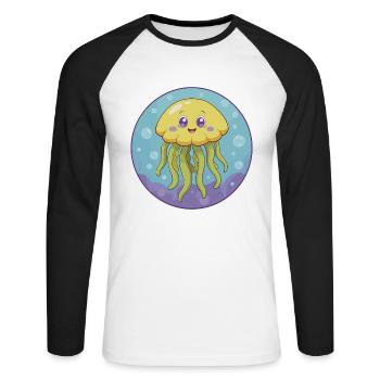 Méduse mignon Kawaii dessin animé Clipart Animal de compagnie - T-shirt baseball manches longues Homme - blanc/noir - Devant - Nik (191cm)