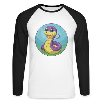 Serpent Mignon Kawaii Dessin animé Clipart Animal Animal de compagnie - T-shirt baseball manches longues Homme - blanc/noir - Devant - Nik (191cm)